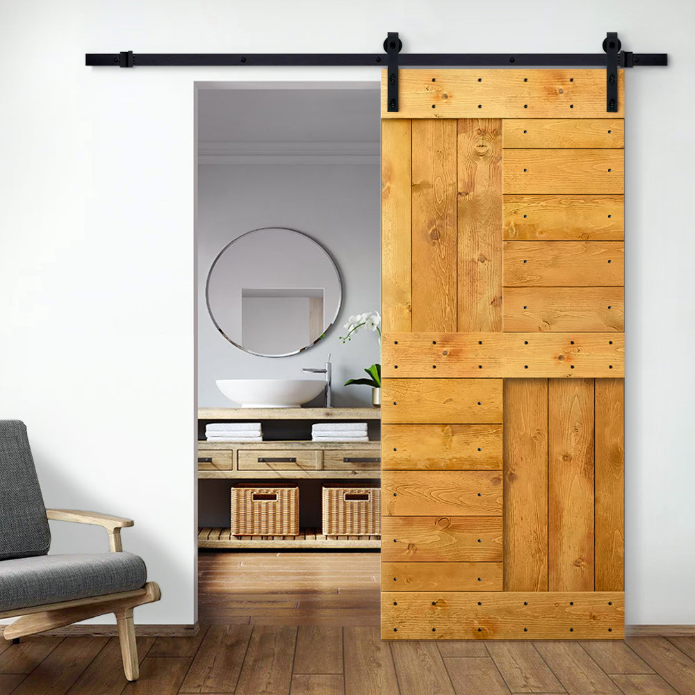 Paneled DIY Knotty Pine Solid Wood Interior Sliding Barn Door with Hardware Kit