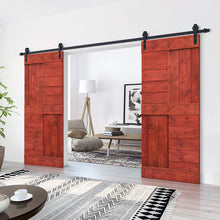 Load image into Gallery viewer, Paneled DIY Knotty Pine Solid Wood Interior Double Sliding Barn Doors with Hardware Kits
