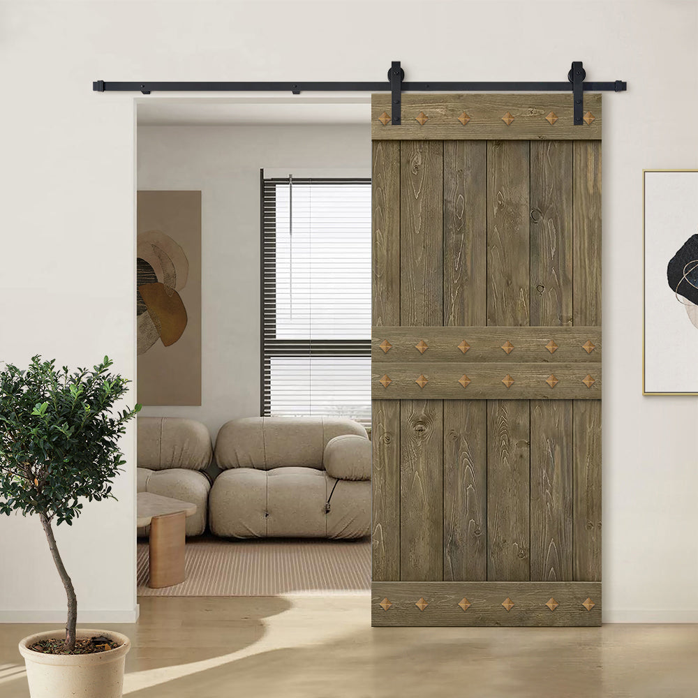 Paneled Solid Wood DIY Barn Door with Installation Hardware Kit and Clavos