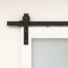 Load image into Gallery viewer, 36 in. x 84 in. 5-Lite Frosted Glass Barn Door MDF Frame Sliding Hardware Kit and Door Handle
