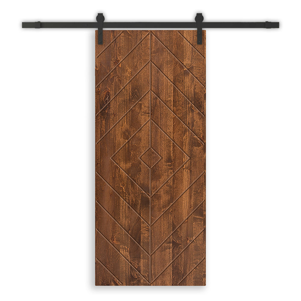 Diamond Pattern Solid Pine Wood Sliding Barn Door with Hardware Kit
