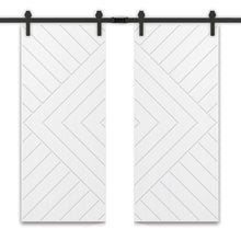 Load image into Gallery viewer, Chevron Arrow Fully Assembled Painted MDF Double Sliding Barn Door With Hardware Kit
