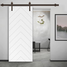 Load image into Gallery viewer, Herringbone Fully Assembled Stained MDF Modern Sliding Barn Door with Hardware Kit
