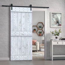 Load image into Gallery viewer, Mid Bar Pre-assembled Wire Brushed and Thermally Modified Solid Wood Sliding Barn Door with Hardware Kit
