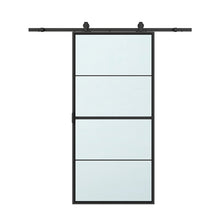 Load image into Gallery viewer, 84 in. x 36 in. 4-Lite Tempered Glass Barn Door Steel Frame Sliding Hardware Kit and Door Handle

