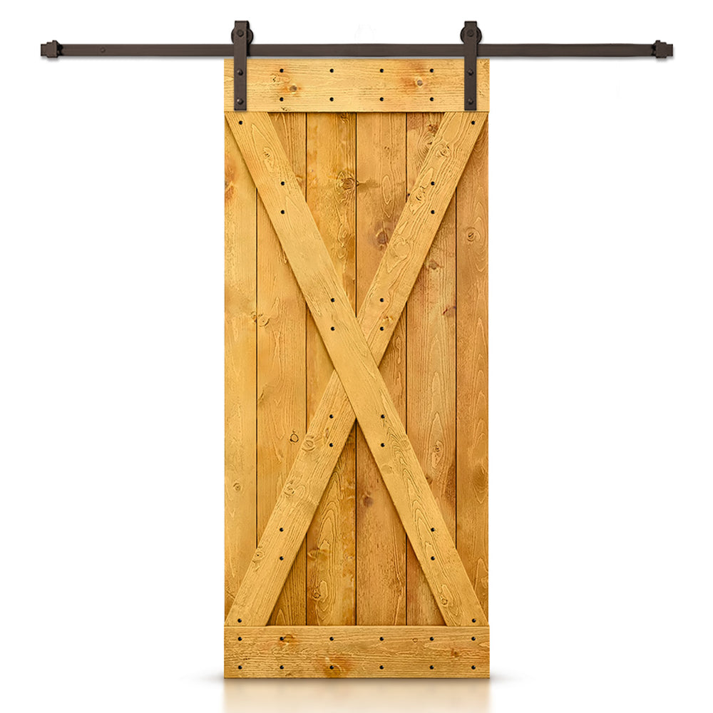 X Series Stained Knotty Pine Wood Sliding DIY Barn Door with Hardware Kit