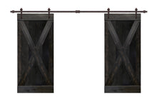 Load image into Gallery viewer, X Series Stained Solid Pine Interior Double Sliding Barn Door With Hardware Kit
