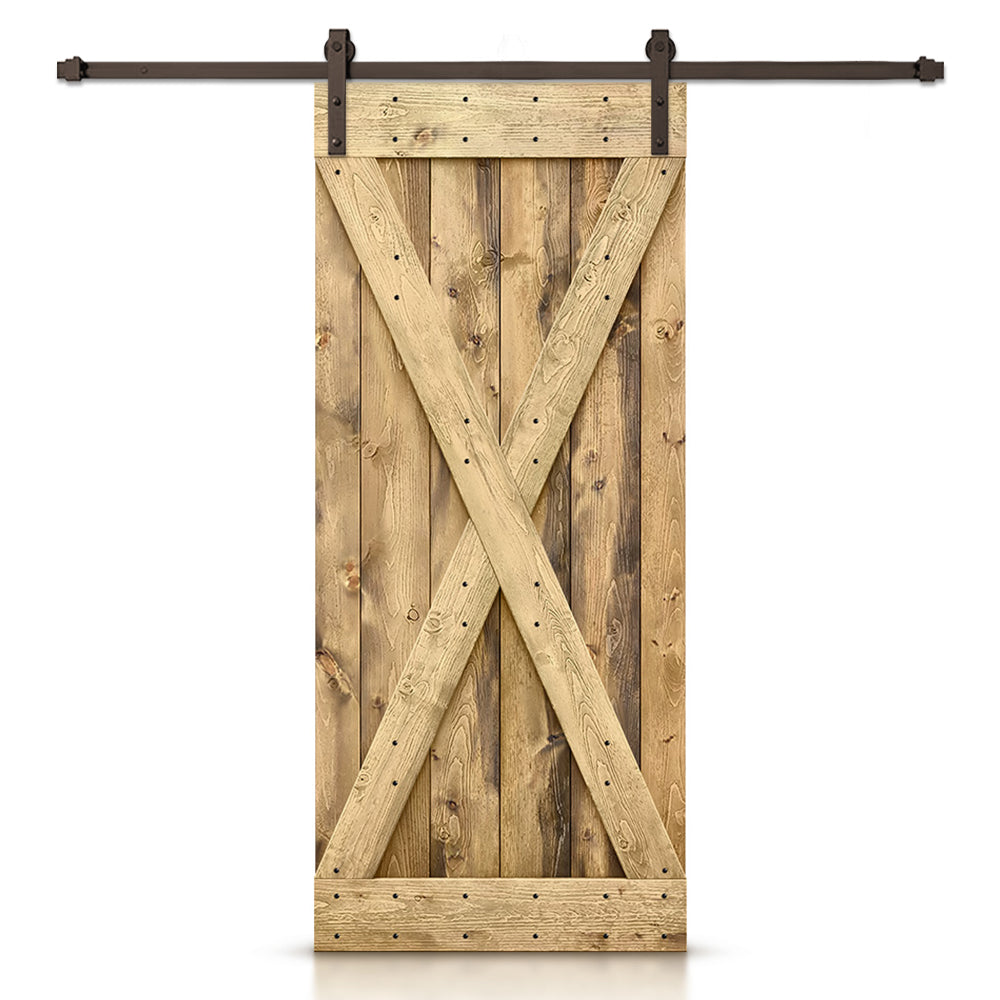 X Bar Pre-assembled Stained Wood Sliding Barn Door with Hardware Kit
