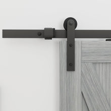 Load image into Gallery viewer, 36 in. x 84 in. Z-Bar Pre Assembled Stone Gray Stained Composite MDF Sliding Barn Door with Hardware Kit and Door Handle
