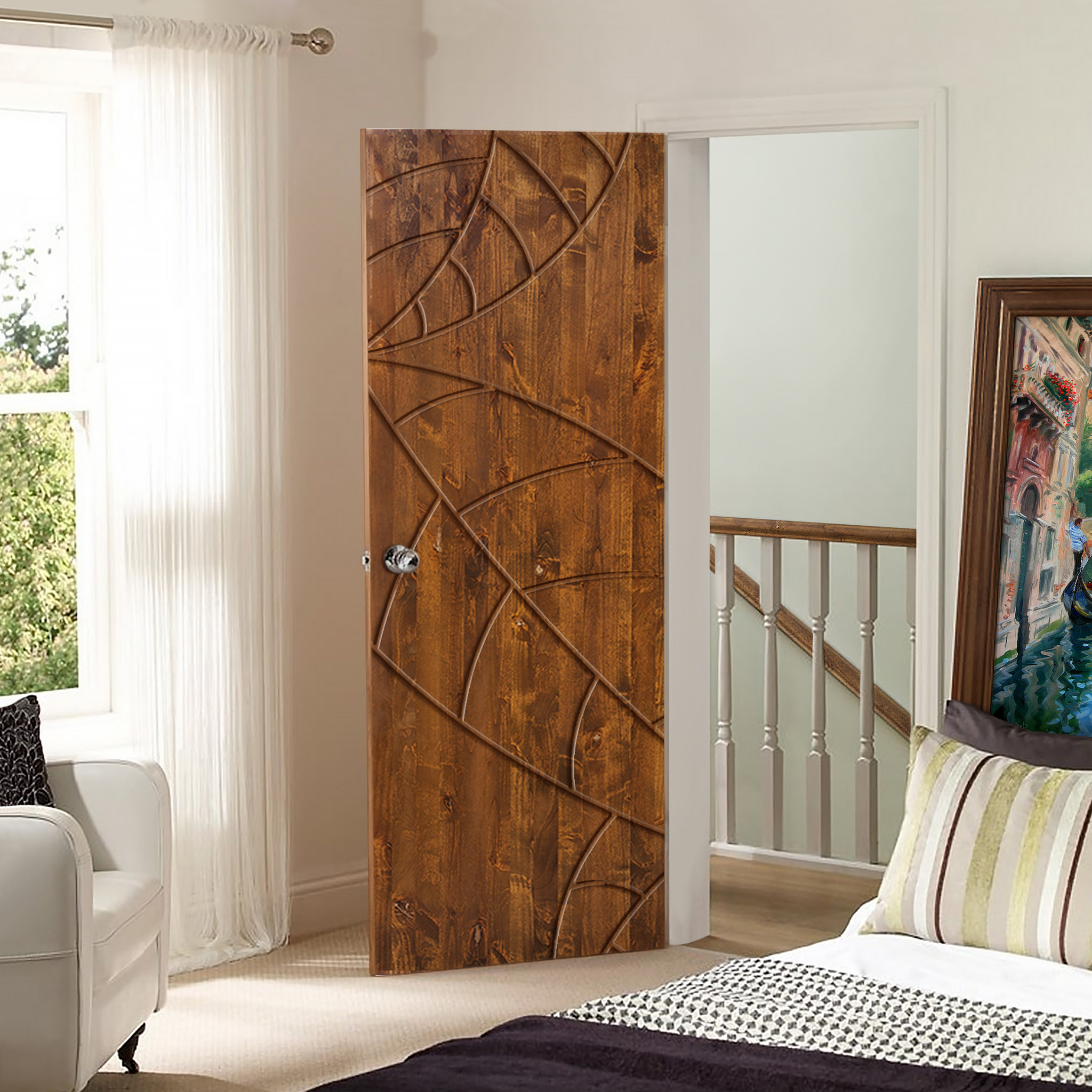 Leaf Pattern Hollow Core Solid Wood Interior Door Slab, image size:2048x2048