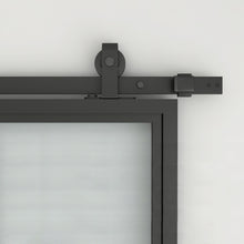 Load image into Gallery viewer, 84 in. x 36 in. 2-Lite Tempered Glass Barn Door Steel Frame Sliding Hardware Kit and Door Handle
